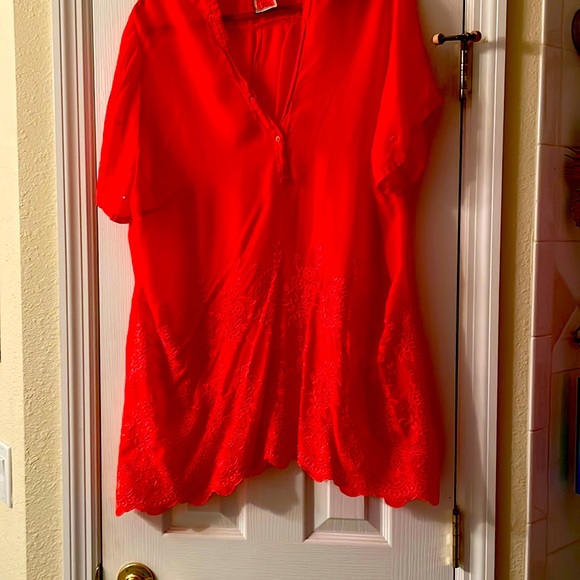 Johnny Was Tops - Johnny Was Coral Red Blouse SZ XL